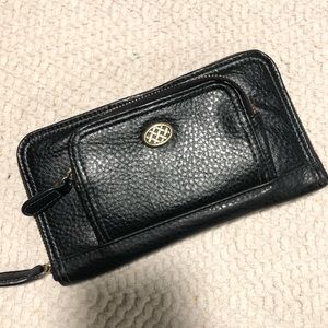 Black Leather Zip Around Wallet